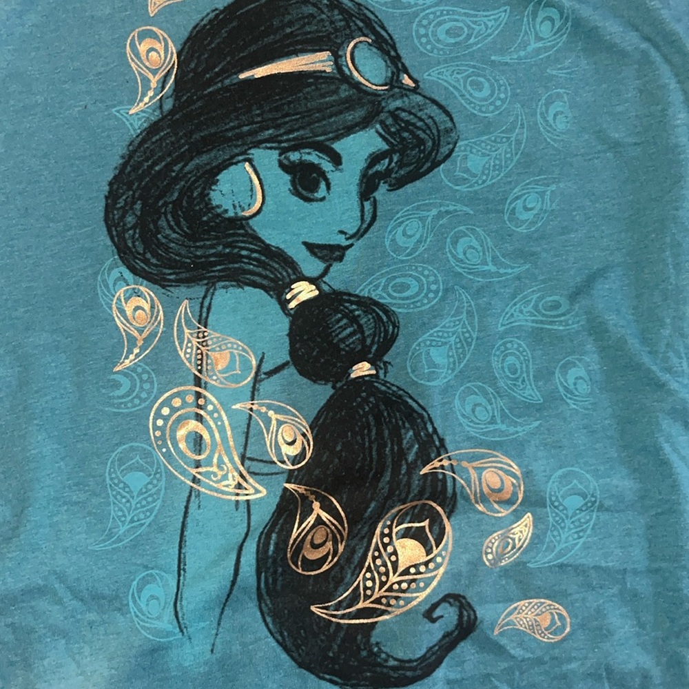 Disney Teal Short Sleeve Tee with Black & Gold Princess Graphic
